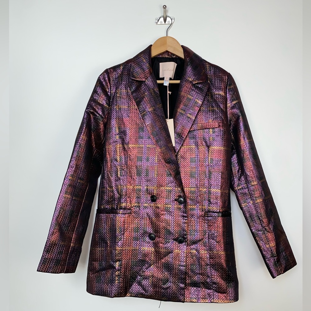 Hutch Nico Blazer In Purple Metallic Plaid‎ Size Small